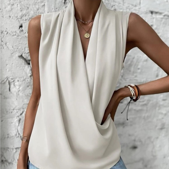 White draped wrap front blouse - Picture 2 of 6